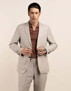 Rembrandt - Malta Beige Houndstooth Linen Jacket