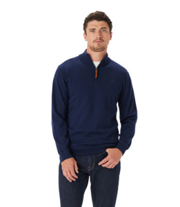 R M Williams: R. M. Williams - Ernest 1/4 Zip Merino Jersey - Navy