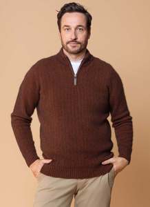 Noble Wilde Knitwear: Noble Wilde - Sefton Half Zip - Rimu or Maritime
