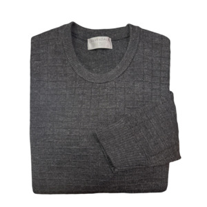 Silverdale - Check Crew Neck Jersey - Prussian and Charcoal