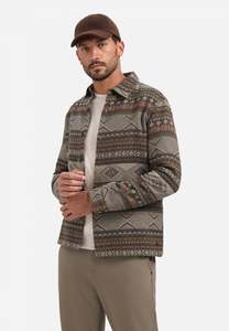 No Excess: No Excess - Jacquard Patterned Overshirt - Taupe