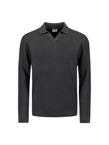No Excess: No Excess - Polo Collar Pullover - Dark Grey