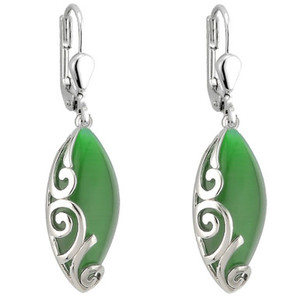 Cat's Eye Spirals Drop Ear Rings