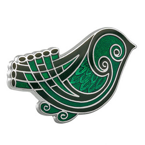 Book of Kells Bird Brooch Rhodium & Green Enamel