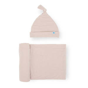 Products: Little Unicorn Stretch Knit Hat & Swaddle Set - Soft Blush