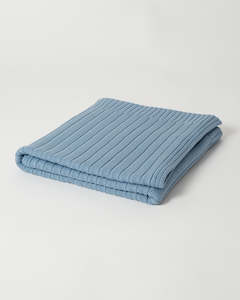 Cot Blankets: Sky Blue - Babu Merino Rib Knit Blanket
