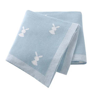 Cot Blankets: Cot Blanket - Baby Blue Rabbit