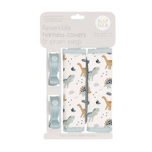 Stroller Accessories: Harness Covers & Pegs - Beige Dinosaurs