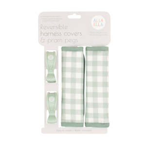Stroller Accessories: Harness Covers & Pegs - Gingham Sage
