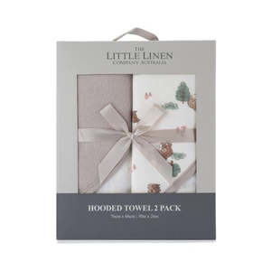 Bath Change: Little Linen Hooded Towel 2pk Willow Bear