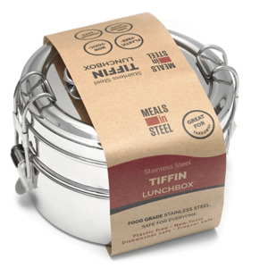 Plastic Free And Sustainable Gifts: Twin Layer Tiffin Round Bento Lunch Box | Stainless Steel | 1500ml