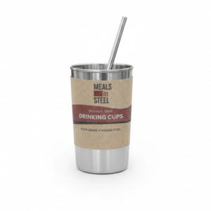 Stainless Steel Drinking Cups 300ml with Straws | Single or Set of 4