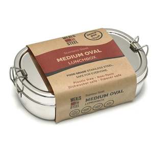 Plastic Free And Sustainable Gifts: Medium Oval Shape Bento Lunch box  | Stainless Steel | 700ml