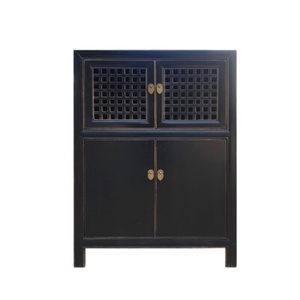 Medium Sized Oriental Chinese Black Cabinet - Mecasso Furniture