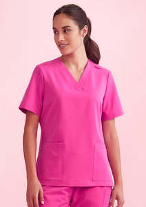 Womens Tops: Biz Care Womens Pink V-Neck Scrub Top - CST245LS