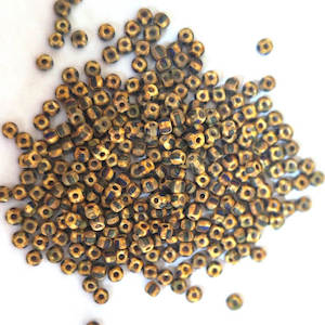 Products: Czech Seed Bead: 03370M - Matte Mustard/Grey Stripe - size 8