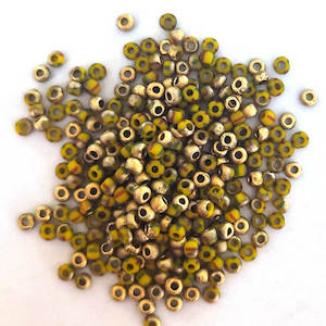 Czech Seed Bead: 03370M - Matte Goldy/Green Stripe - size 8