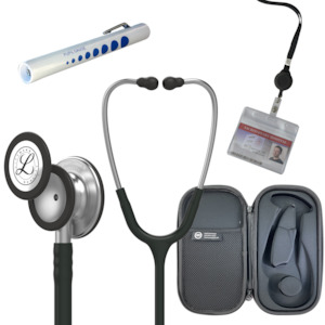 Nursing Starter Kits: Pre Clinical Kit - Littmann Classic III Stethoscope, All Black Pod Technical Stethoscope Case, Disposable Pen Light & ID Holder
