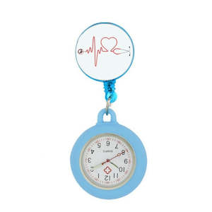 Retractable Nurses Fob Watch - Light Blue Heart
