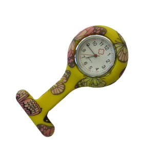 Watches: Nurses Fob Watch - Yellow Butterfly