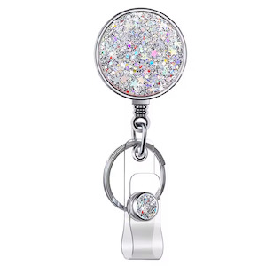 Id Tags: Metal Retractable Nurse Badge Reel - Silver Glitter