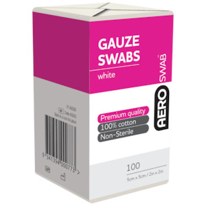 AEROSWAB Non-Sterile White Gauze Swab 5 x 5cm Pack/100 (8PLY)