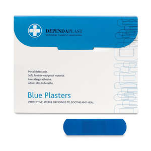 Dependaplast - Blue Metal Detectable Washproof Plasters - 7.5cm x 2.5cm - Box of 100