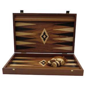 Greek Gifts: Handmade Walnut Backgammon Veneer Board w/ Disk Storage