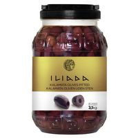 Olives: 6 pack - Kalamata Pitted Olives 'Iliada' CLEAR PET drum 3kg (1.6kg drained)