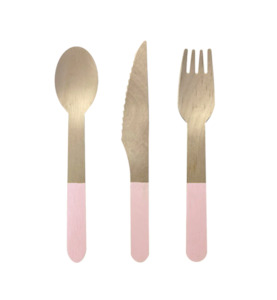 Cutlery: Pastel Pink Wooden Cutlery 30 Pack