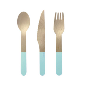 Pastel Blue Wooden Cutlery 30 Pack