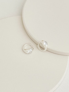 Earrings: Niko Round Stone Huggies Silver