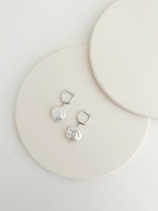 Earrings: Jasmine Pearl Drop Huggies Silver