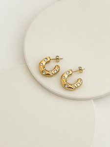 Earrings: Irregular Stone Embedded Hoops