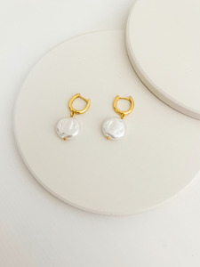 Earrings: Jasmine Pearl Drop Huggies Gold