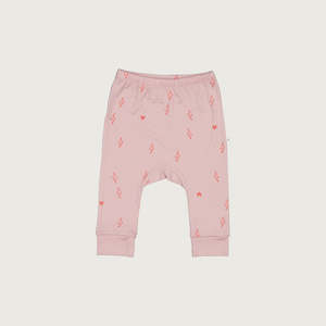 Merino baby slouch pants blush pink with print Mello Merino
