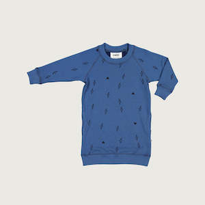 Products: Organic cotton merino baby trackie dress denim blue lightning heart