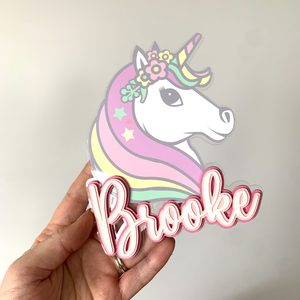 Products: Unicorn Head Cake Topper - Melrose Paper Designs Personalised Cake Toppers