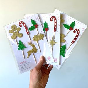 Mixed Christmas Glitter Cupcake Toppers - Melrose Paper Designs