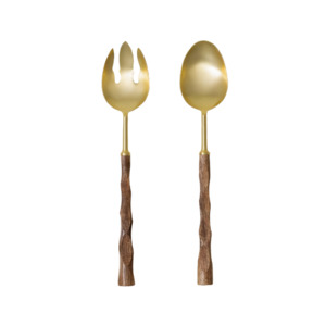 Gold and Wood Salad Servers