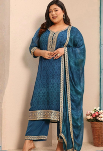 Products: Memsaab Teal Printed Kurta Set - Memsaab