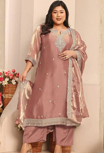 Products: Memsaab Brown Embroidered Kurta Set - Memsaab