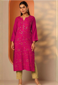 Products: Memsaab Pink Motifs Sequins Embroidered Kurta - Memsaab