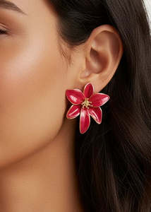Elegant Red Flower Statement Earrings
