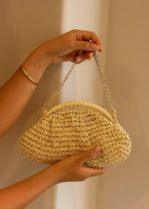 Accessories: Beige Woven Hand Bag