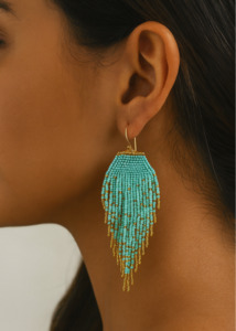 Accessories: Turquoise Bead Tassel Earrings
