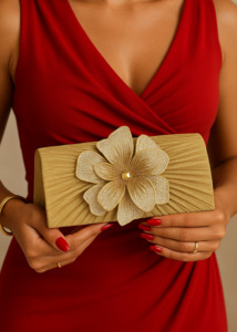 Gold Evening Clutch with Flower
