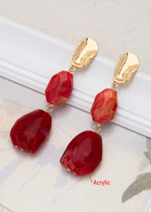 Accessories: Bohemian Drop Earrings - Red