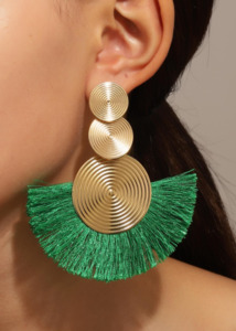 Accessories: Tassle Drop Earrings - Green
