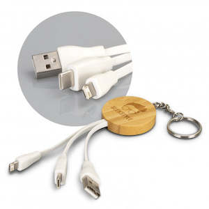 Technology: Bamboo Charging Cable Key Ring - Round